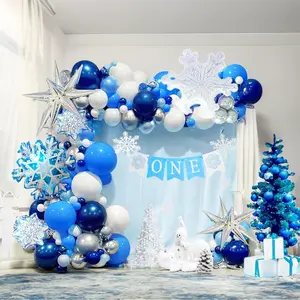 Winter Wonderland Balloon Garland Arch Kit 128 Pcs Large Snowflake Balloons Navy Blue White Silver Balloons For Boy Birthday Party Baby Its Cold Outside Baby Shower Snow Queen Princess Decorations