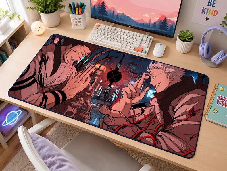 [Sale off up to 65%][Free Ship]Jujutsu Kaisen Yuji Itadori vs Gojo Desk Mat XXL | Anime Gaming Mouse Pad | Gaming Mat