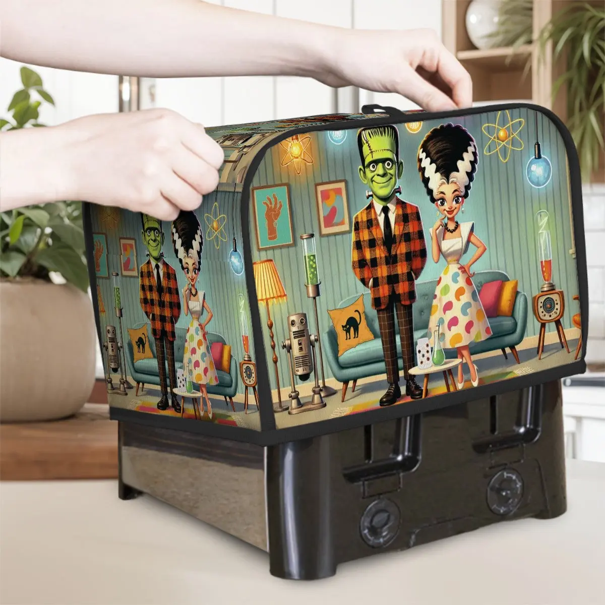 Frankenstein And Bride Kitschy Retro Kitchen 2 Slice Toaster Cover