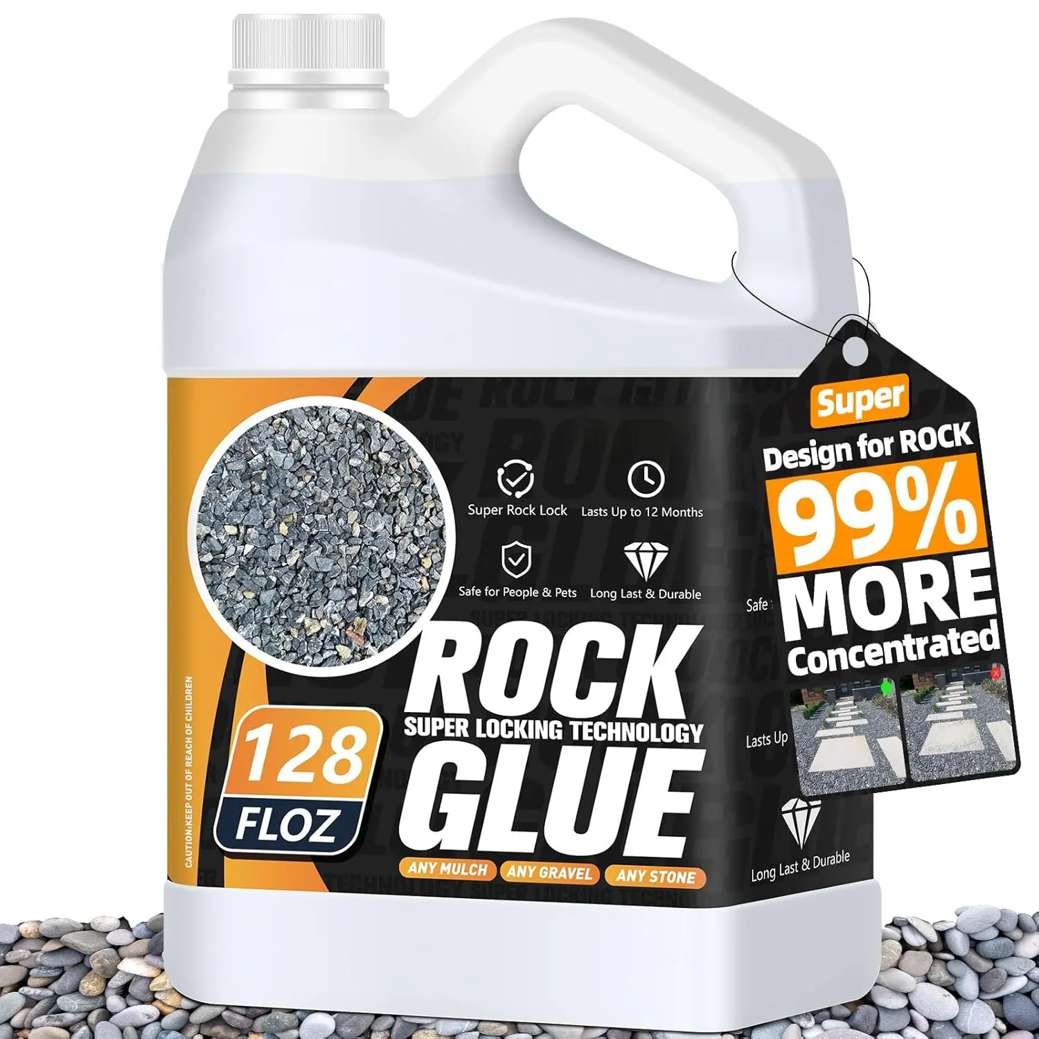 Rock Glue, Mulch Glue 1Gallon- Fast-Drying Adhesive for Landscaping Rocks, Small Pebbles, Pea Gravel Stabilizer & Mulch Binder | Weather-Resistant Outdoor Stabilizer for Driveways, Gardens, Walkways