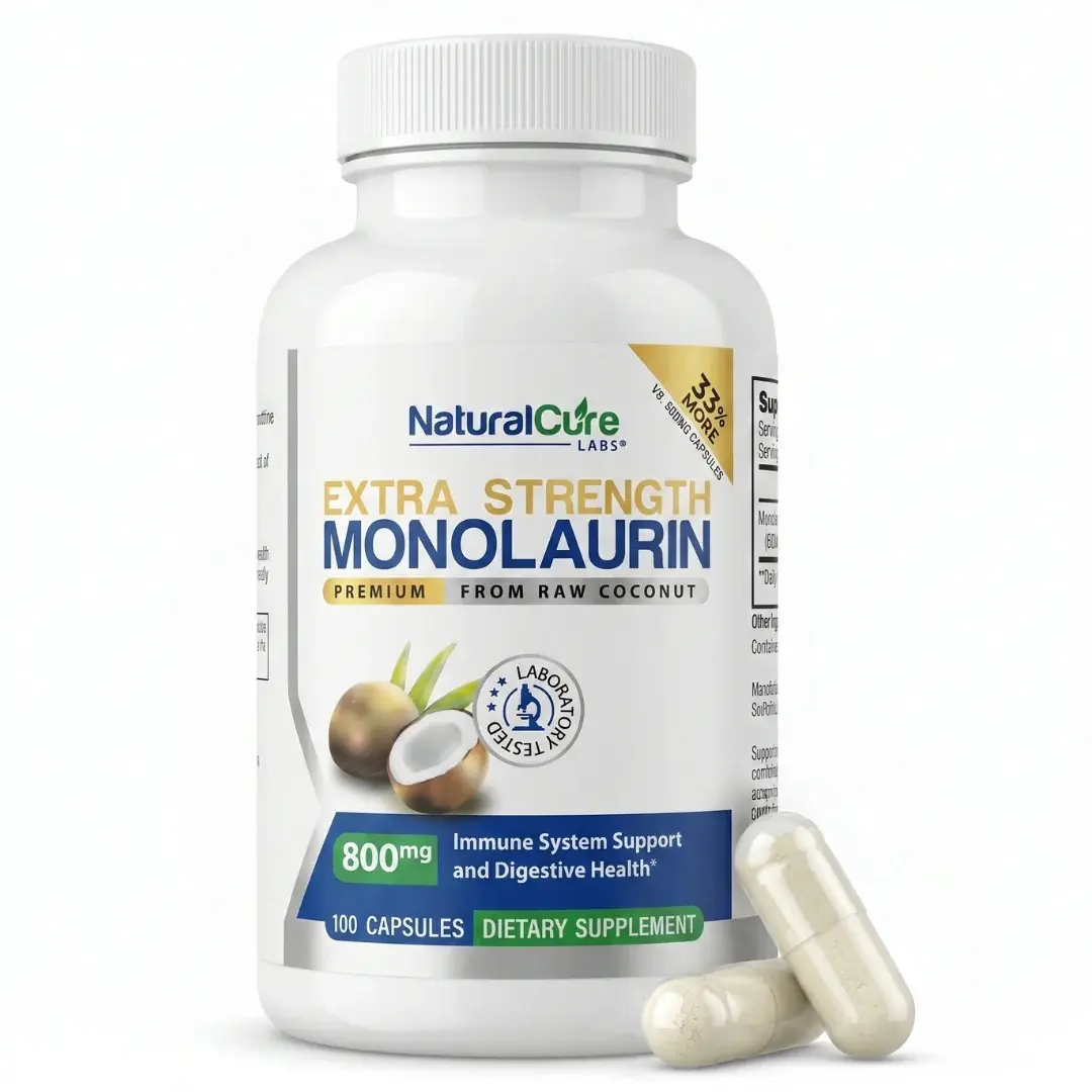 Monolaurin Extra Strength 800mg Per Serving, 100 Capsules -  Immune System Support & Digestive Health from Coconut