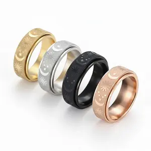 Moon Star Sun Stainless Steel Spinner Ring for Birthday Gift Size 4-13 Material Ornate