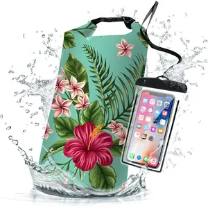 Waterproof Dry Bag,Roll Top Tropical Summer Watercolor Hibiscus Small Waterproof Backpack 5L/10L/20L Floating Lightweight Bags for Kayaking, Boating, Swimming Camping with Waterproof Phone Case