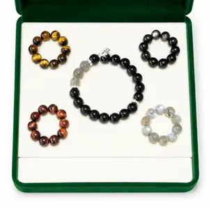 Black Obsidian with Gray Moonstone Crystal Bracelet