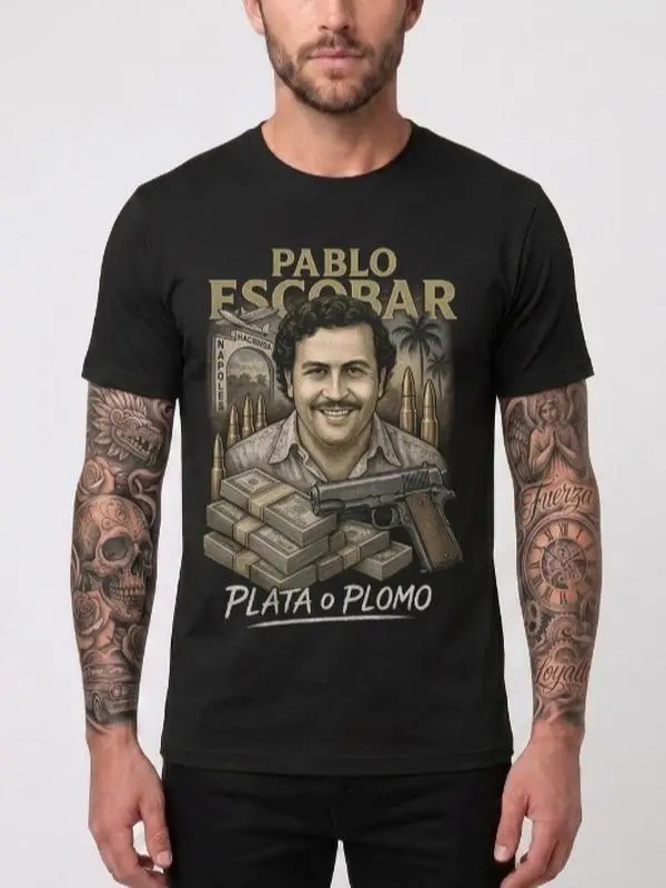 Men's 100% Cotton Plata O Plomo Graphic T-Shirt - Vintage Streetwear, Round Neck, Fitted Cut, Digital Print, Shortsleeve, Casual, All Seasons, Retro Basic, 2Xl, Vintage Retro, Check Size Chart, Cold Wash, Short Sleeve