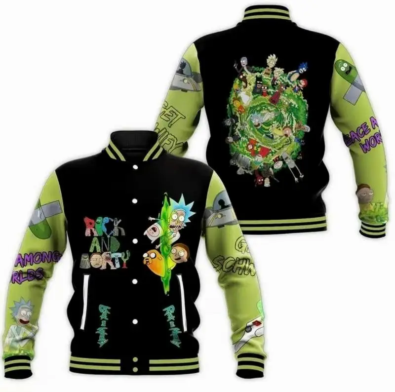 Popular Rickk And Mortyyy Bomber Baseball Jacket, Cartoon Varsity Jacket, TV Series Sport Shirt, Comfortable Unisex Bomber, Trendy Outfit, Gift For Fa