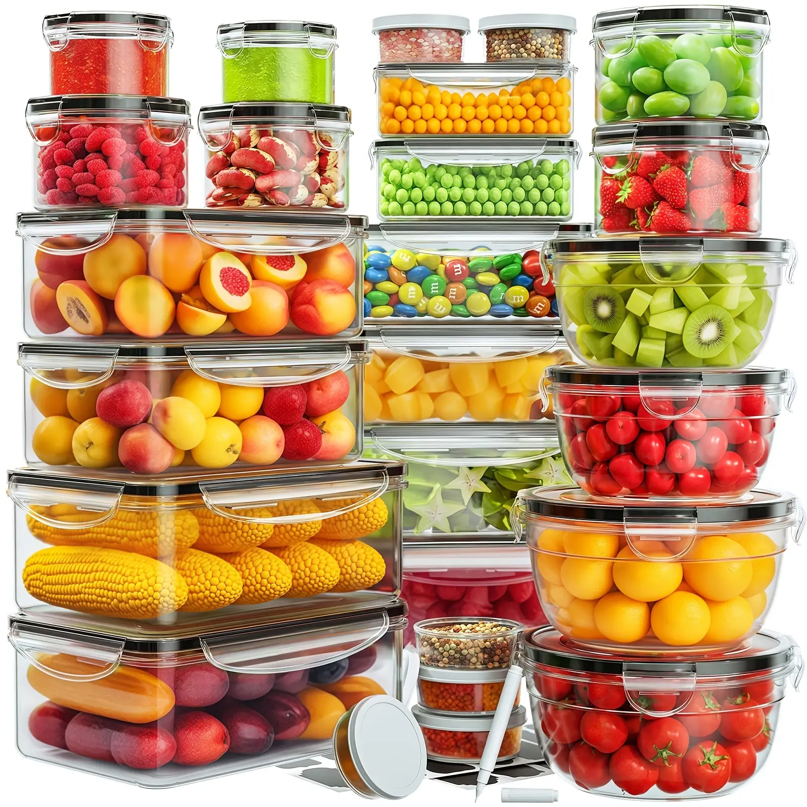 52PCS Extra Large Food Storage Containers Set with Lids, 26 Containers & 26 Lids, BPA Free Leakproof Stackable Meal Prep Containers, Microwave & Dishwasher Safe, Includes Labels & Marker, Max 51oz