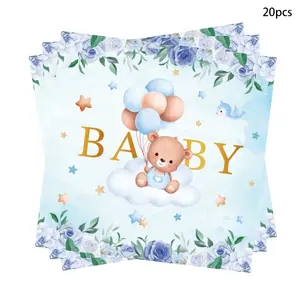 20-Pack Newborn Baby Shower Napkins with Balloon and Flower Design, Gender Reveal Party Decorations, Birthday Gifts, Indoor Living Room & Garden Decor, Unique Home Accessories