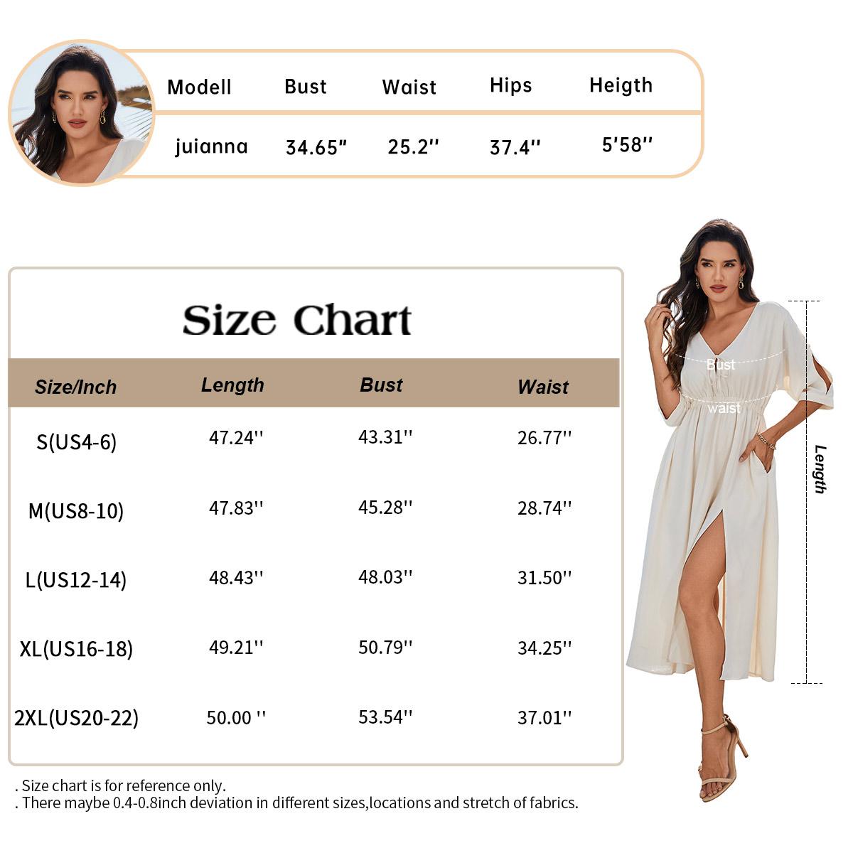 Chicovar Women's Boho V Neck 3/4 Sleeve Midi Dress with Pockets, Tie Front Button, Elastic Waist Batwing Sleeve Slit Dress for Beach Vacation, Easter dress,Casual Wear, Party & Date