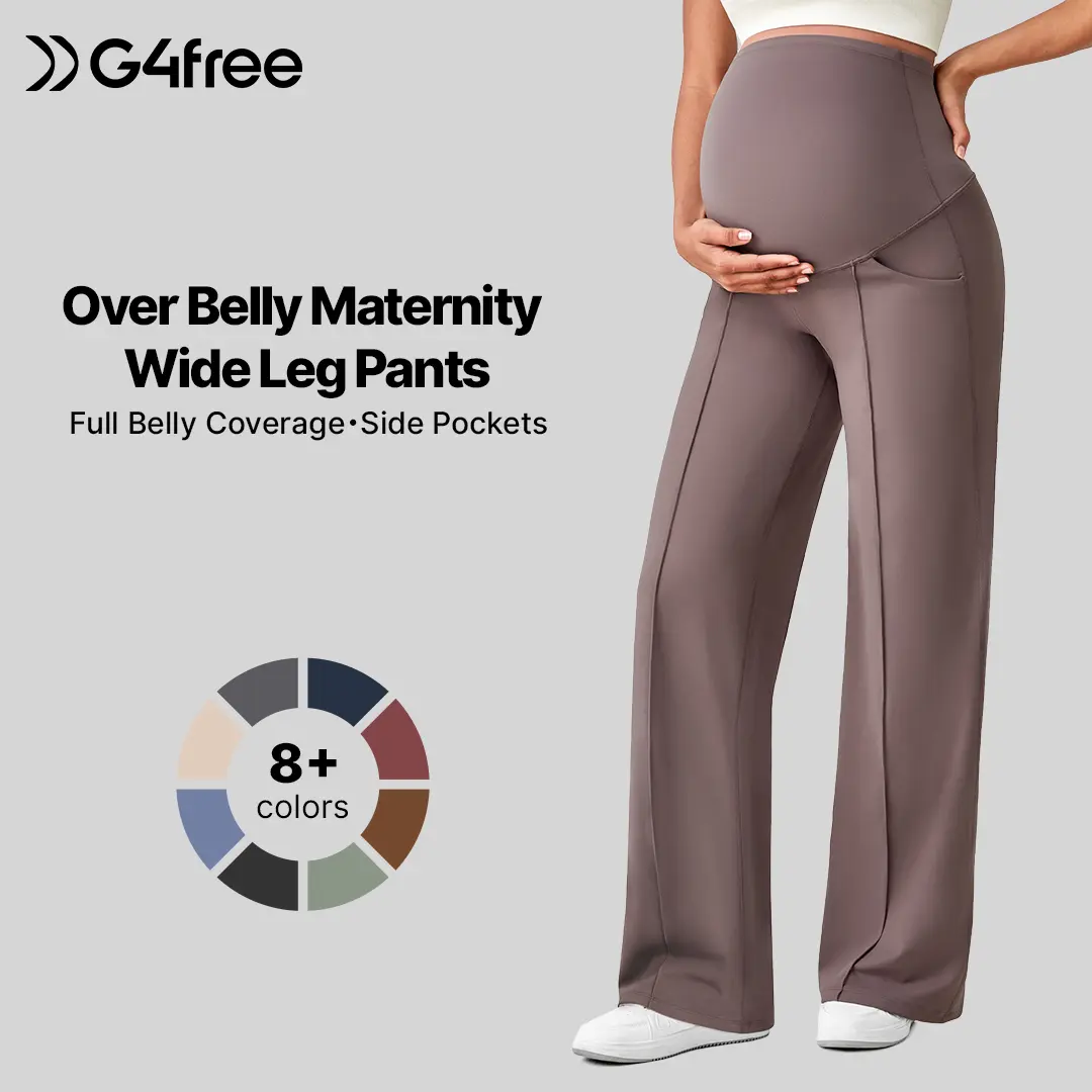 G4Free Women's Maternity Outfit Over-The-Belly Stretchy Wide-Leg Pants with Pockets - Soft Yoga, Work Slack, Postpartum Nursing Lounge Trousers G4Free Women's Maternity Outfit Over-The-Belly Stretchy Wide-Leg Pants with Pockets - Soft Yoga, Work Slack, Postpartum Nursing Lounge Trousers
