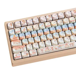 135 Keys PBT cream color Keycaps MOA Profile Keycaps Cute Bear Keycap Cartoon Key Cap Set Compatible with Gateron Kailh Cherry MX Switch Mechanical Gaming Keyboard
