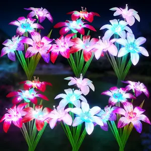 SummerVibes （Mother‘s Day Gifts）2026 Upgraded Solar Lights Outdoor 6 Pack Solar Garden Lights with 24 Blooming Lily RGB Light, 7 Color Changing Waterproof Solar Flower Lights for Outside Yard, Patio Decor Gifts tiktokshopspringglowup