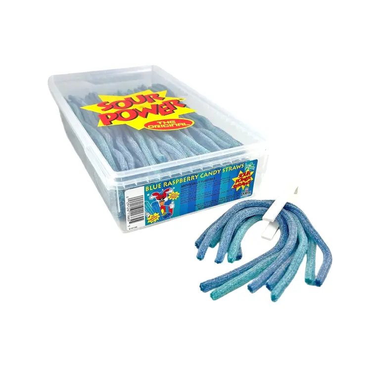 ThayerDorval Sour Power Straw Tubes Candy Blue Raspberry Tub 2.5lb