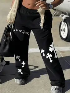 Women's Dark Gothic Cross & Letter - Print Pants