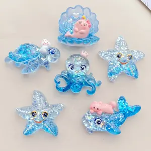 6-12 Pieces Shiny Blue Marine Resin Decorations, Cartoon Turtle Octopus Statue with Glitter, DIY Crafts, Wedding, Home Accessories, Home Decor Ornaments