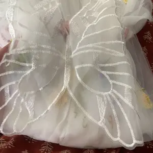 Girl's Floral Embroidery Tulle Dress, Cute Butterfly Design Dress for Party, Kids Clothes for Summer Holiday, Embroidered Tulle Dress