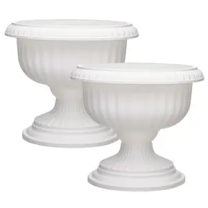 Southern Patio Dynamic Outdoor 18" Resin Grecian Urn Planter Pot, White (2 Pack)