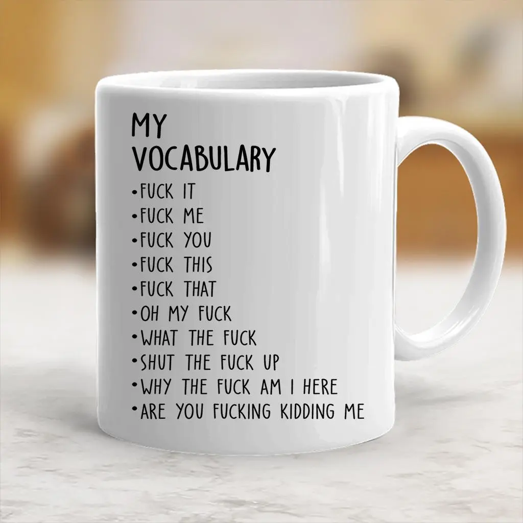 Modern Stylish Printed Reusable Washable Ceramic Beverage Mug, Funny Vocabulary Kitchenware Drinkware Gift for Coworkers - scs10037