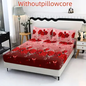 3pc Gradient Rose, Butterfly Print Bedding Set, including 1 bedsheet and 2 pillowcases (without filling material), a gift for friends, suitable for single beds, double beds, and very suitable for bedrooms, dormitories, guest rooms and hotel apartments.