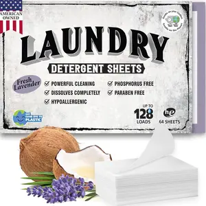 Lavender Laundry Detergent Sheets -   for  ,   Based Washer Sheets, Travel Laundry Detergent,  Free, Lavender Scent (64cnt/128 Small Loads)