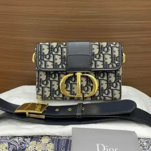 Pre-owned Dior Canvas Shoulder Bags 30 Montaigne Blue Monogram Jacquard Crossbody Bag