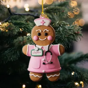 Personalized Gingerbread Nurse Ornament, Bow Cookie Nurse Christmas Ornament, Emergancy Nurse, RN Nurse Gift, BSN Gift, New Nurse Gift