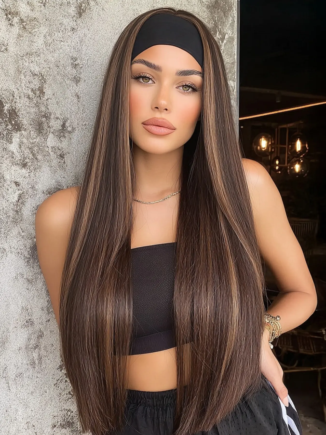 26 Inches Ice Silk Headband Wig, Heat Resistant Mixed Long Straight Hair for Daily Wear, Straight Synthetic Wig