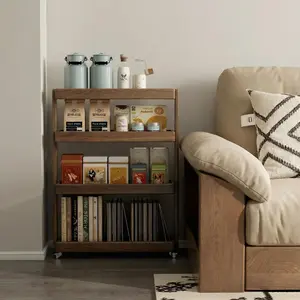 Wayshome 100% Solid Oak Art Storage Cart, 4-Tier Rolling Utility Cart with Wheels, Multifunctional Storage Trolley Shelving Unit on Wheels for Living Room Kitchen