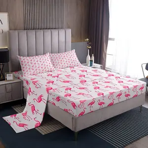 Feelyou Tropical Animal Print Decorative Bedding Sheet Sets - Breathable, Soft Deep-Pocket Fitted, Lightweight Pink Bedroom Textiles, Breathable Sheets