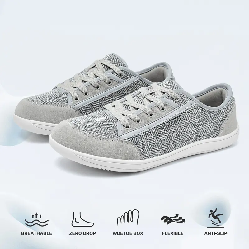 HOBIBEAR Women's Barefoot Flat Walking Shoes - 0 Drop Rubber Sole, Wide Toe Box, Flexible Durable, Exceptional Grip, Improves Foot Health, All Seasons Leisure Outdoor Shoes (Father's Day Gifts Option)