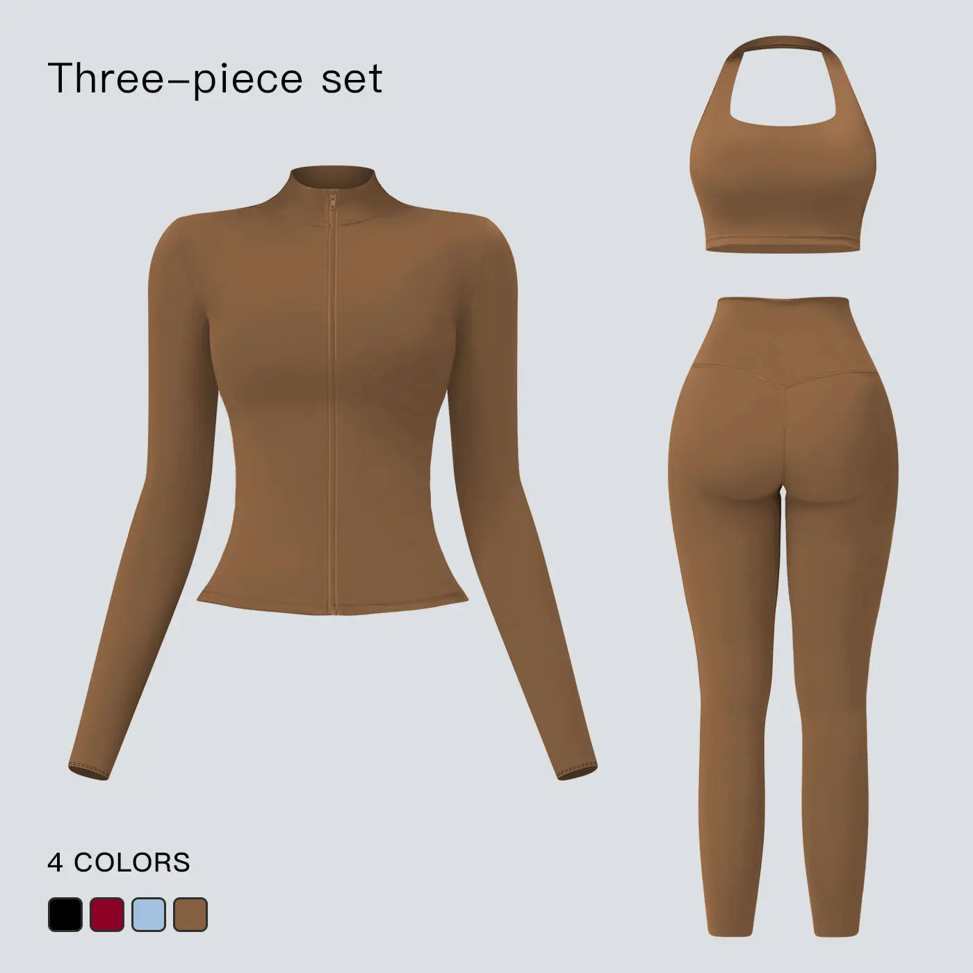 Women's Solid Criss Cross Crop Tank Top & High Waist Leggings & Zip Up Crop Jacket Tracksuit Set by Tenwolf - Breathable Comfortable Outfits for Yoga, Gym, Workouts, Running, Yoga Wear, Workout Gym Clothing, Gym Sportswear, Casual Activewear Sweatsuit Set