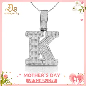 [Buy One Get Free Necklace] Delzzad 18K Gold-Plated Hip Hop Large Letter Zirconia Alphbet Pendant Birthday Anniversary Mother's Day Christmas Gifts for Men Women