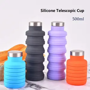 1pc Collapsible Silicone Water Bottle With Carabiner - Portable Telescopic Cup With Stainless Steel Rim - Leakproof & Durable - For Sports, Outdoor, Travel, Camping - Ideal Gift for Hikers & Adventurers