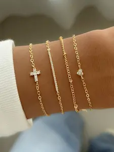Women's Multilayer Bracelet Set with Cubic Zirconia Cross & Heart Charms, Trendy Layered Design for Everyday Elegance, Stackable Bracelets, Stacking Bracelet, Aesthetic Jewelry Gift
