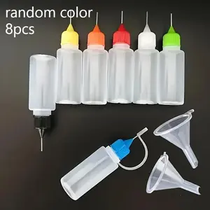 8pcs Precision Tip Applicator Bottles, 0.34oz, Durable Plastic - 6 Random Colors, Includes 2 Mini Funnels for DIY Crafts, Painting, Ink, Acrylic Art, DIY Painting Supplies