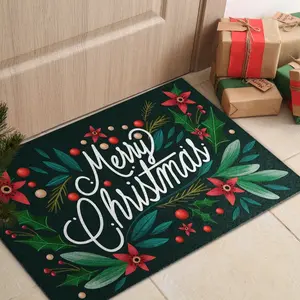 Merry Christmas Front Door Mat, Personalized Doormat, Christmas Doormat, Christmas Pattern, Entrance Mat Green