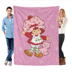Strawberry Shortcakes Blankets Girl Cute Gifts for Kids Teens Throw Blanket Soft Flannel Throws for Casual Blankets for Couch Sofa Travel Suitable for super soft decorative sofa/couch/bedroom Cartoon Anime Blanket