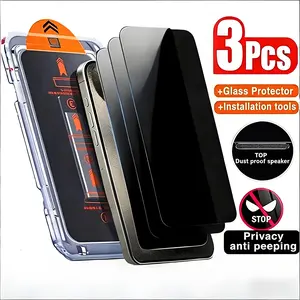 3-Pack Privacy Protective Screen Protector Accessories for iPhone 17 Pro Max 16 Plus 15 14 13 12 11, Airbag Edge Protection, Shockproof, Anti Spy Tempered Glass, Easy Installation