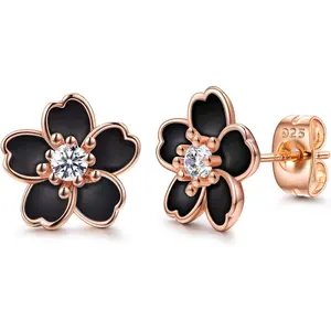 Pink Flower Earrings for Women, 925 Sterling Silver Stud Earrings, Cute Plumeria Earrings For Women, Cherry Blossom Hypoallergenic Stud