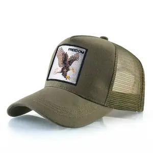 Unisex Structured Trucker Hat with Eagle Patch, Mesh Back, Adjustable Fit, Fitted Cap for Outdoor Sports