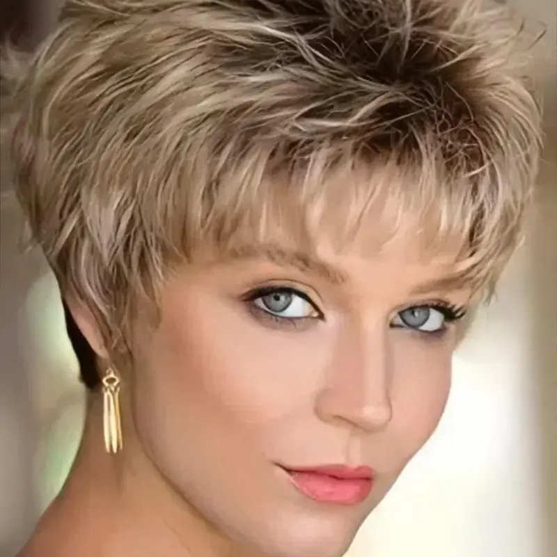 Fashion Pixie Cut Short Straight Wigs for Women, Gorgeous Fluffy Wigs with Bangs, Synthetic Full Machine Wigs, Synthetic Material Wigs for Party, Daily Use, Machine Made Wig, Artificial Wig, Synthetic Hair Wigs, Synthetic Fiber Wigs, Daily Wear Wig