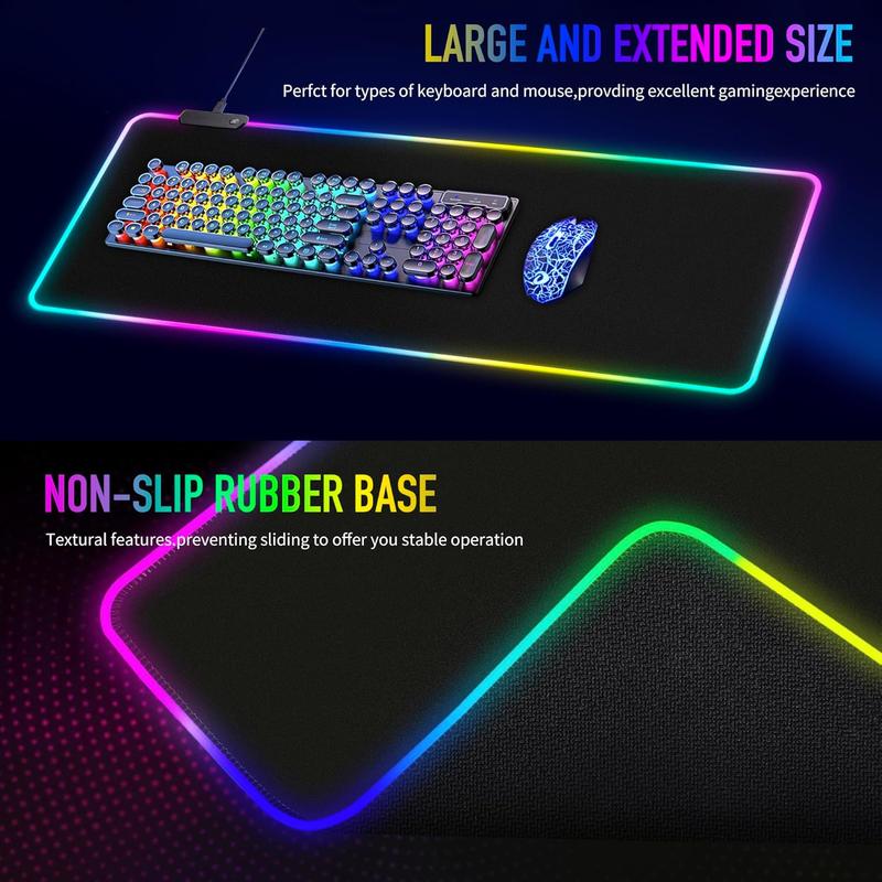 [New Deal]  Large RGB Gaming Mouse Pad -15 Light Modes Touch Control Extended Soft Computer Keyboard Mat Non-Slip Rubber Base