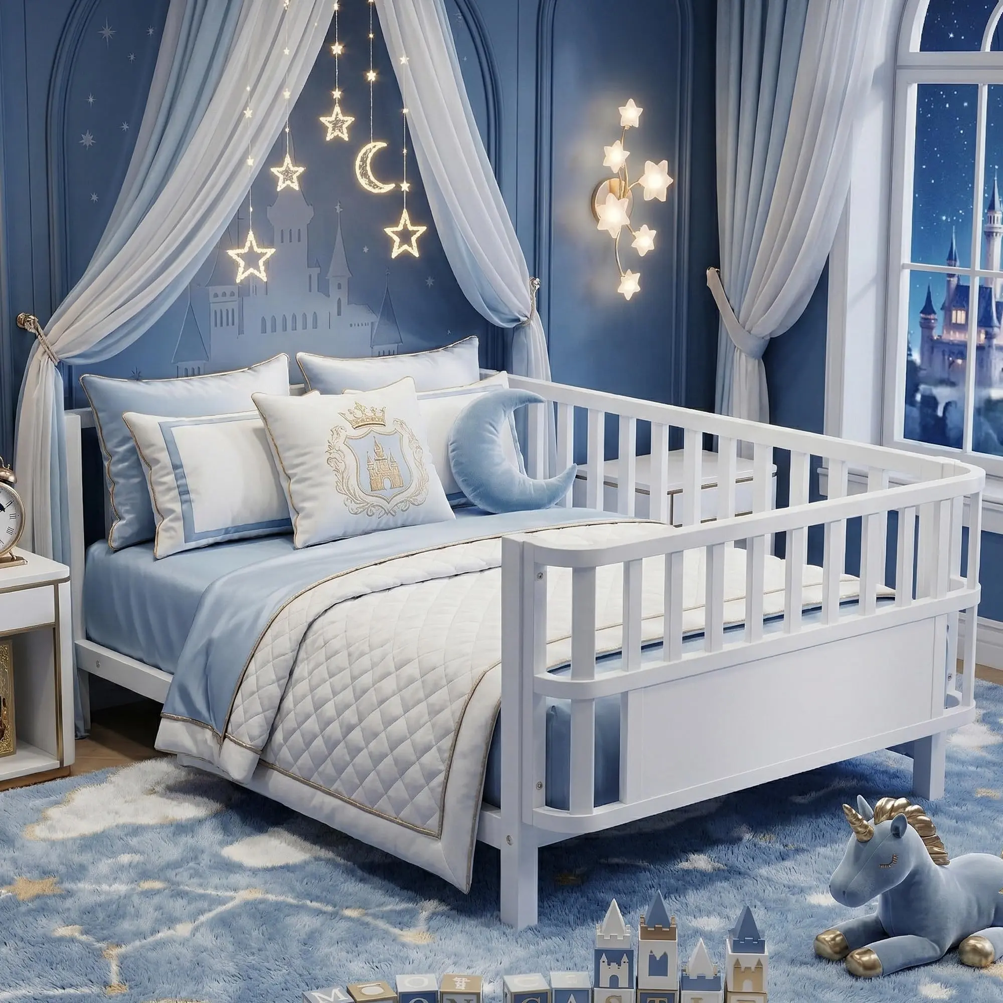 Twin ＆Full Metal Platform Bed for Kids, Low Profile Twin Bed Frame with Removable Safety Rails, Montessori Metal Bed for Boys and Girls, No Box Spring Needed