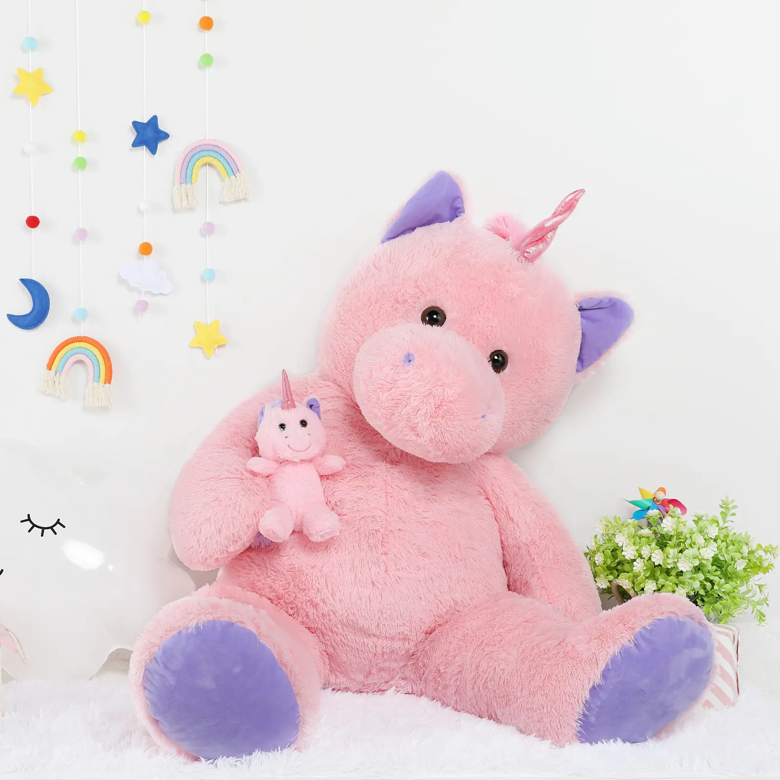 MaoGoLan 51 Inch Giant Pink Unicorn Stuffed Animal with Baby Unicorn, Large Soft Fluffy Plush Toy, Cuddly Hug Pillow for Kids Girls Boys, Perfect Birthday Christmas Gift, Nursery Room Decor