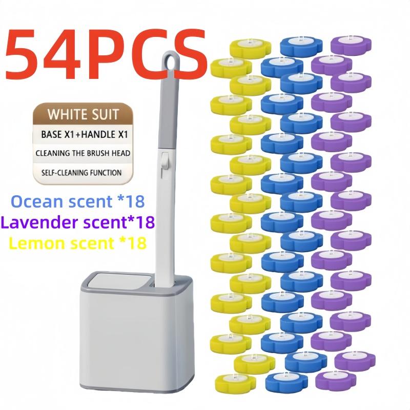 One-Use Toilet Cleaning Set, Toilet Wand, Includes 54 Replacement Brush Heads, Wall-Mounted Sink Cleaner System, Bathtub Drain Cover, Urinal Holder
