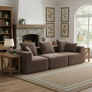111" Modular Cloud Sectional Sofa, Oversized Boneless Couch with Soft Deep Seat, High-Density Foam Filling, Upholstered L-Shaped Sofas for Living Room and Apartment, No Assembly (Brown, 3 Seat)