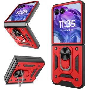 Phone case for Motorola Razr40 50 60 ULTRA Case, Heavy Duty Shockproof with 360 °   Rotation Metal Kickstand [Military Grade] Protective Case for Moto Razr , Red