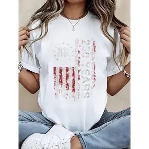 American Flag 250th Anniversary Independence Day 2026 Patriotic T-Shirt Women's White Pattern T-Shirt Celebrating American Freedom Holiday Apparel