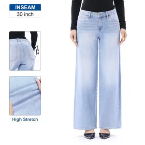 Low Rise Wide Leg Jeans with High Stretch Denim  Zipper Pockets Baggy Washed Casual Jeans BBL
