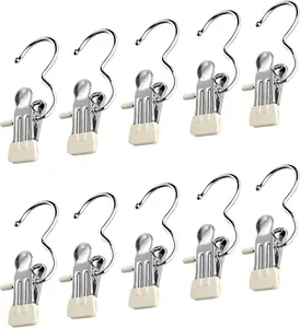 2025 New Space-Saving Clothespin Hat Pants Storage Hanging Travel Hook, 360° Swivel Stainless Steel Hangers with Clips, Laundry Hooks Hanging Clips Clothes Pins Socks Towel Clips